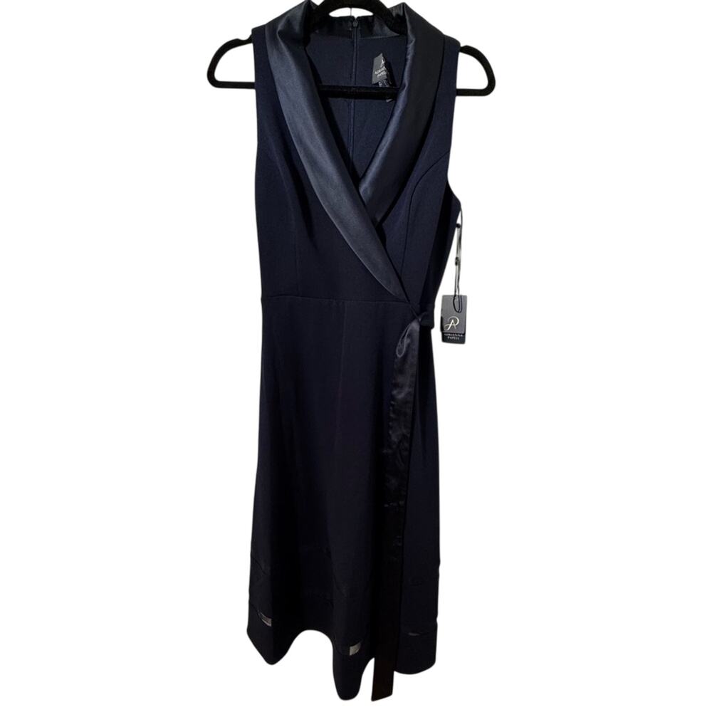 Adrianna Papell Navy Blue Sheath Midi Dress V-Neck Sleeveless - NWT